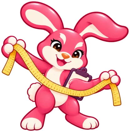 The RepBunny bunny holding up a tape measure, with a clipboard under one arm.
