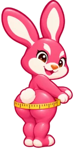 The bunny, seen from behind, with the tape around the widest part of its hips.